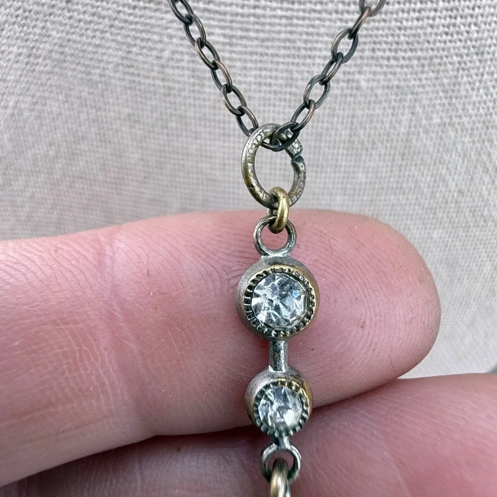 Vintage Intaglio Flower Necklace Faceted Yellow Glass Rhinestone Silver Tone 16
